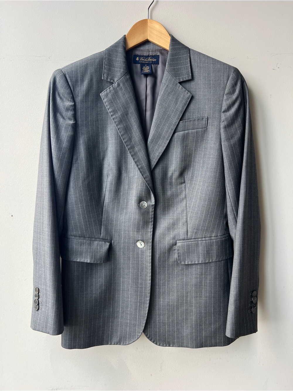 Brooks Brothers Women's Gray Pinstripe Two-Button Blazer